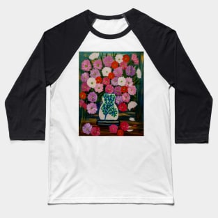 A beautiful bouquet of mixed flowers in a white vase with a tree painted on it Baseball T-Shirt